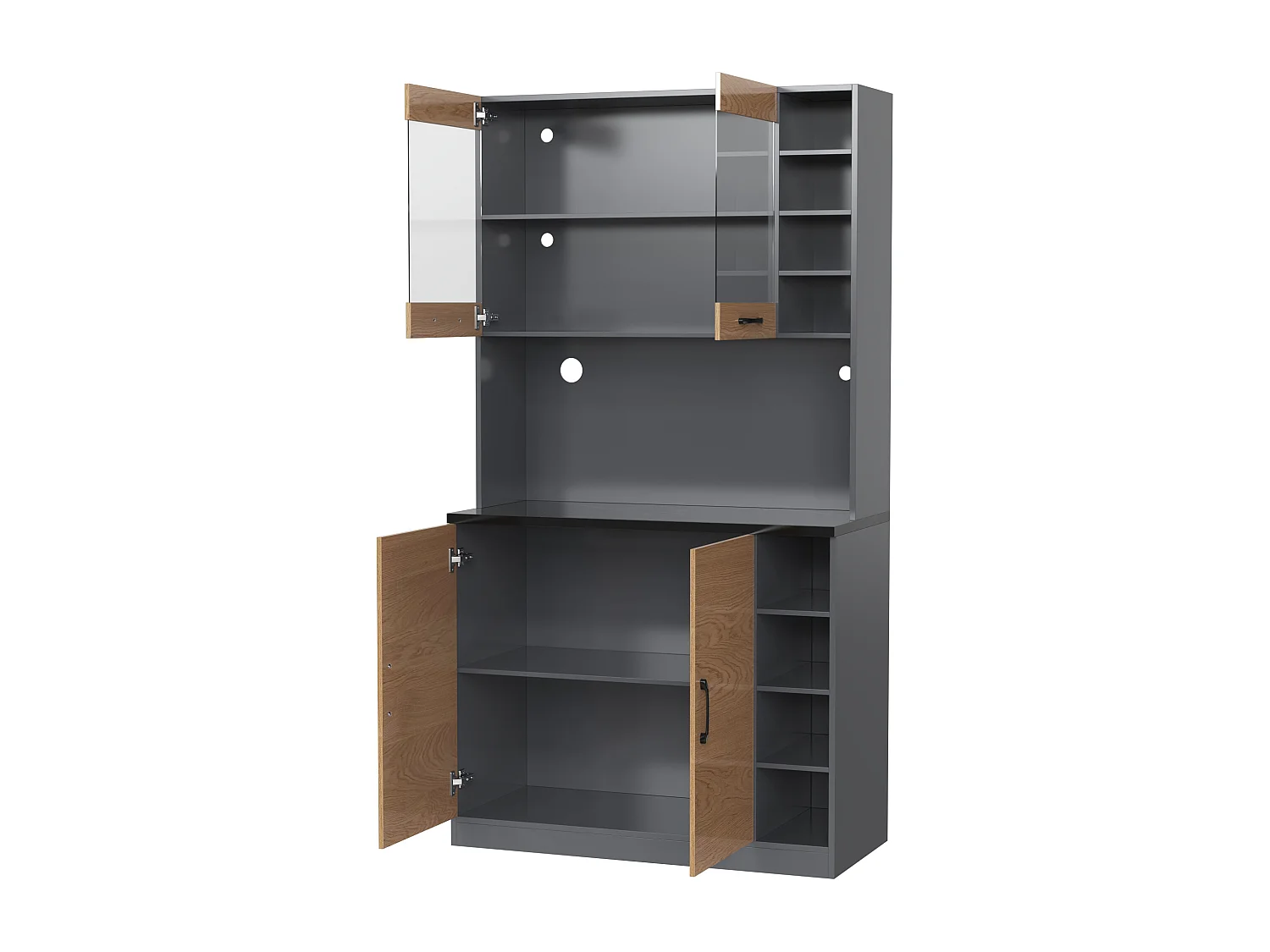 Keuken dressoir met 2 acryl deuren en LED verlichting, grijs en naturel