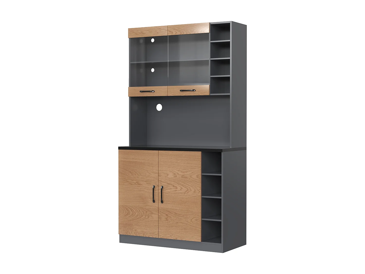 Buffet de cuisine avec 2 portes, 2 acrylique portes et éclairage LED ,gris et naturel