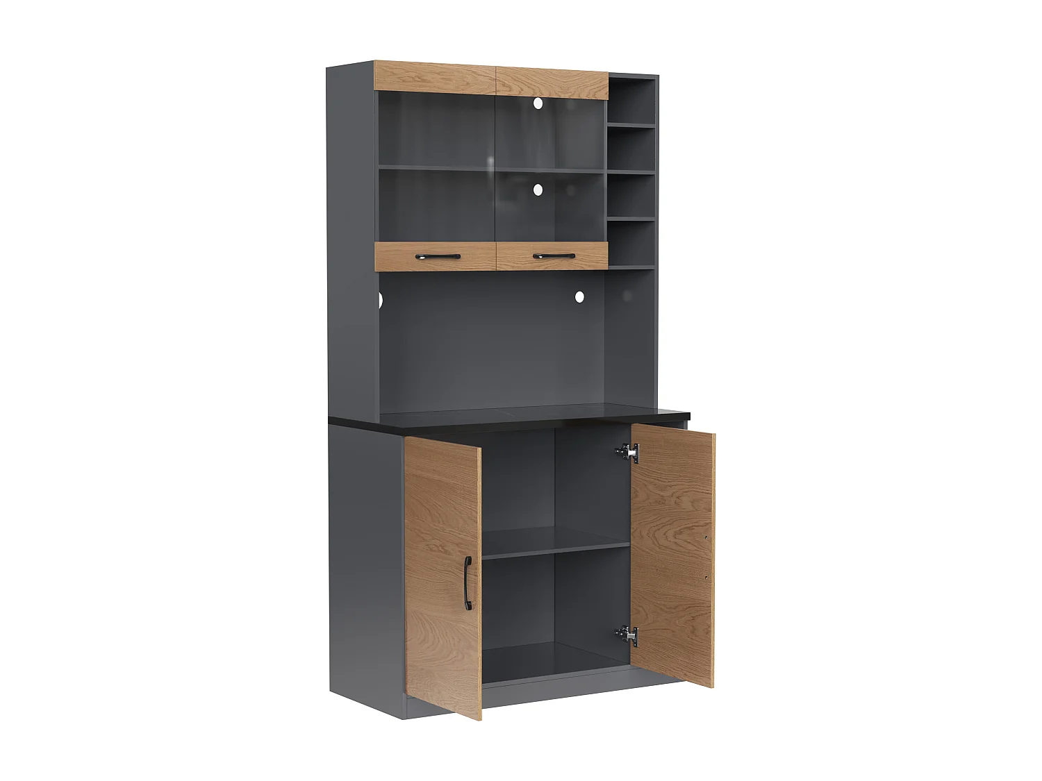 Buffet de cuisine avec 2 portes, 2 acrylique portes et éclairage LED ,gris et naturel