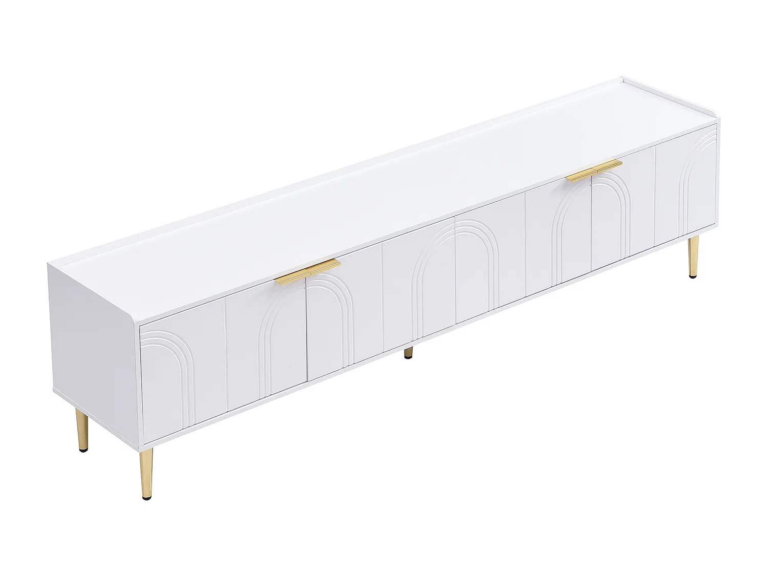 Mobile TV con 4 ante texturizzate, gambe dorate - Legno - Bianco