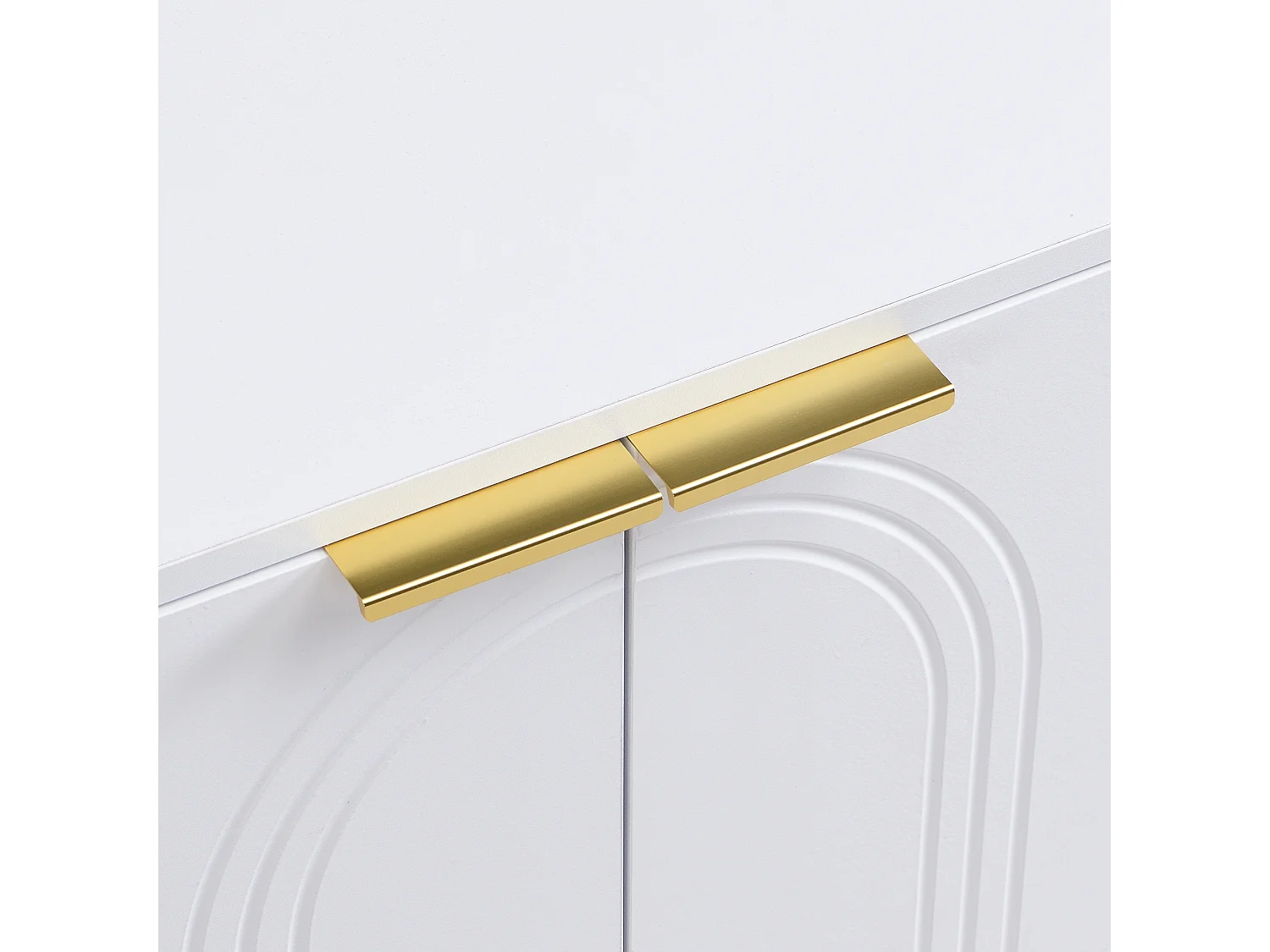 Mobile TV con 4 ante texturizzate, gambe dorate - Legno - Bianco