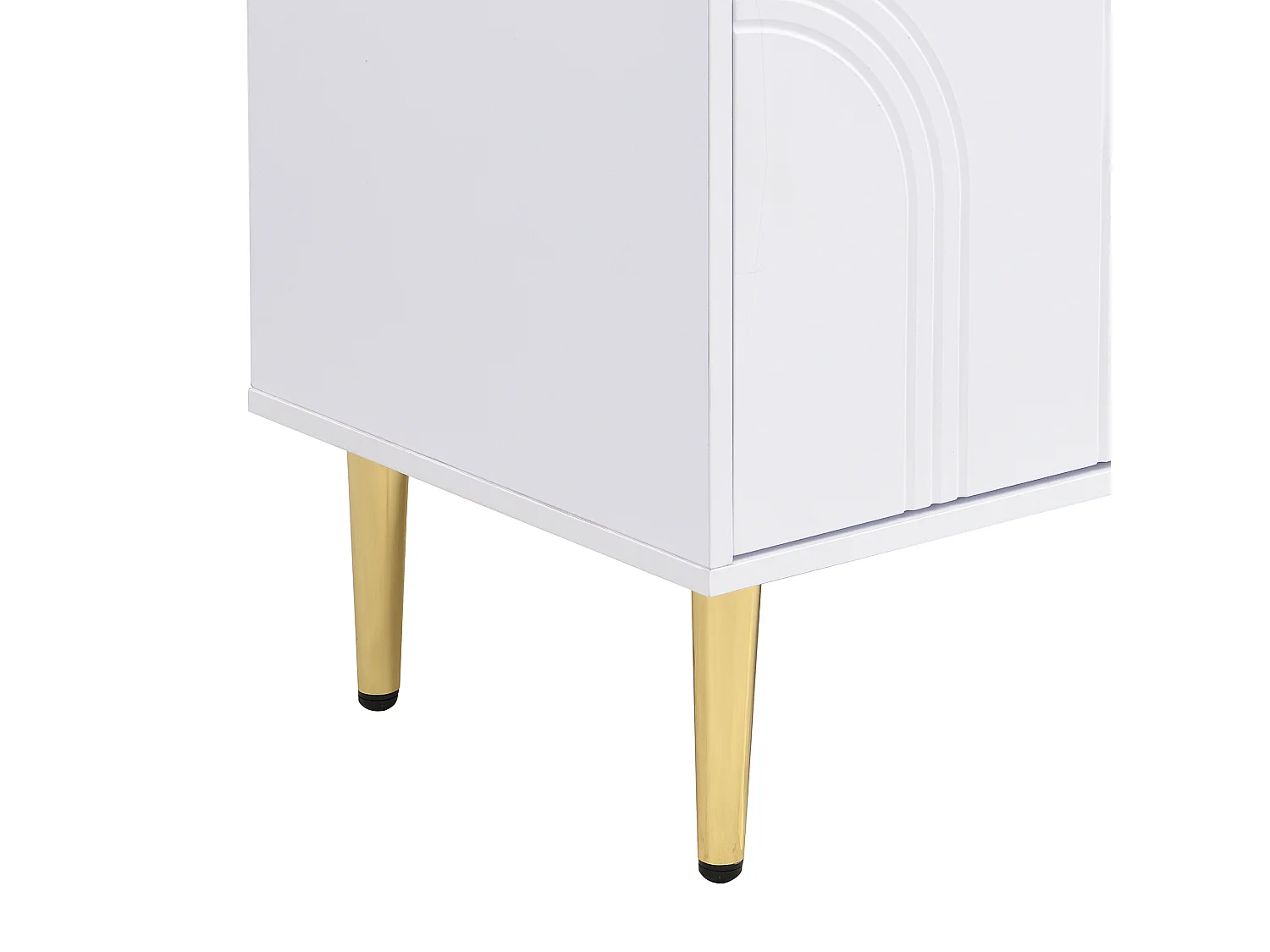 Meuble TV avec 4 portes texturées , pieds doré - Bois -Blanc