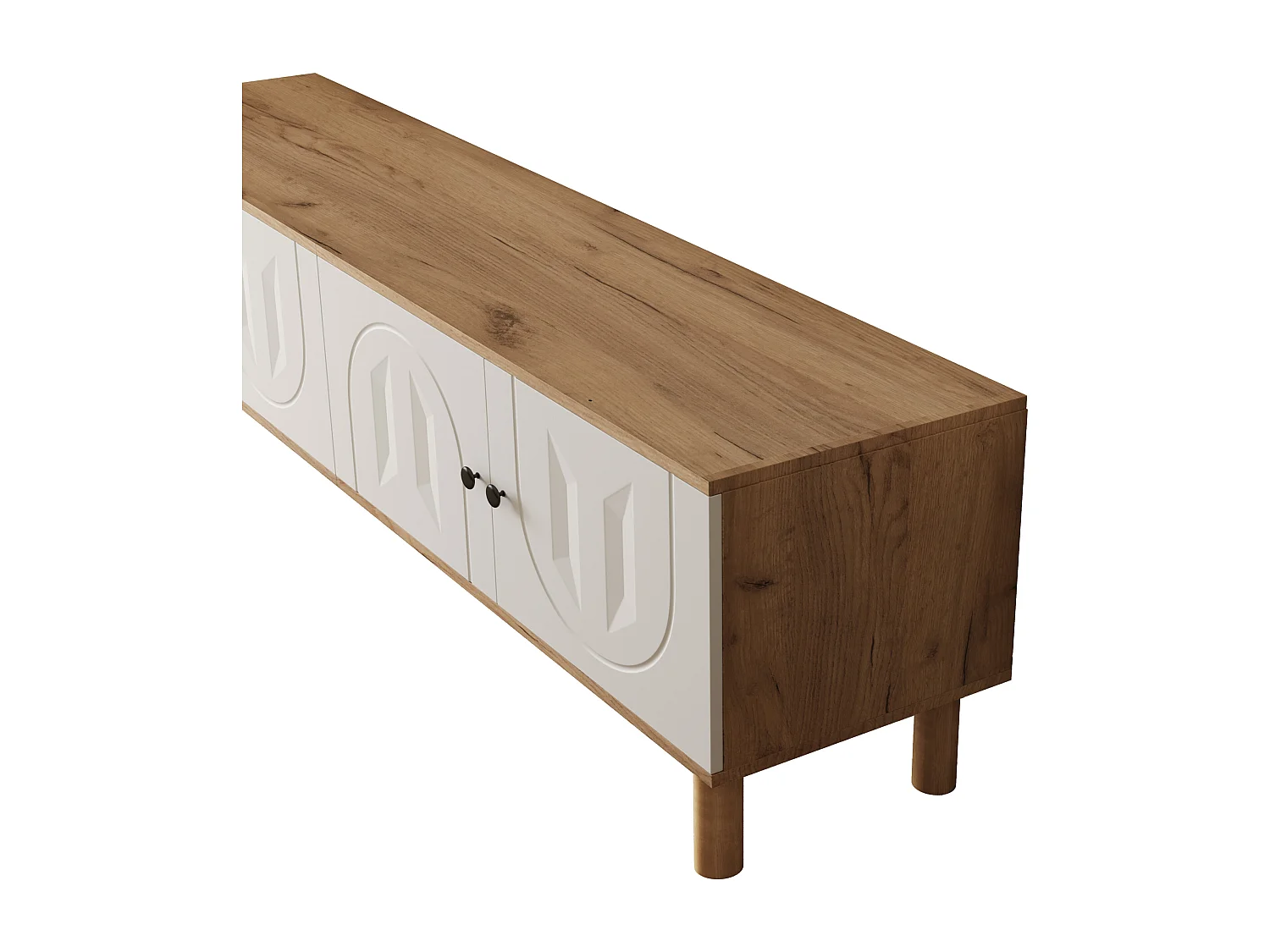 Mueble de TV, almacenaje y estantes de pared para salón, con 5 puertas, blanco y natural