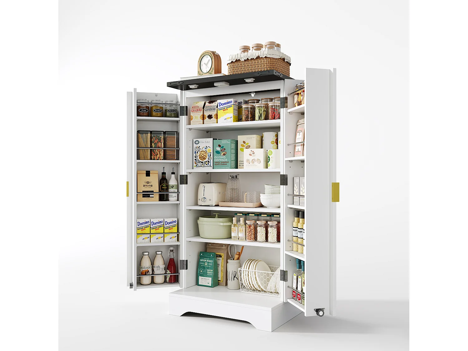 Aparador de cocina con 2 puertas y sensor LED - Puerta a rayas - Blanco