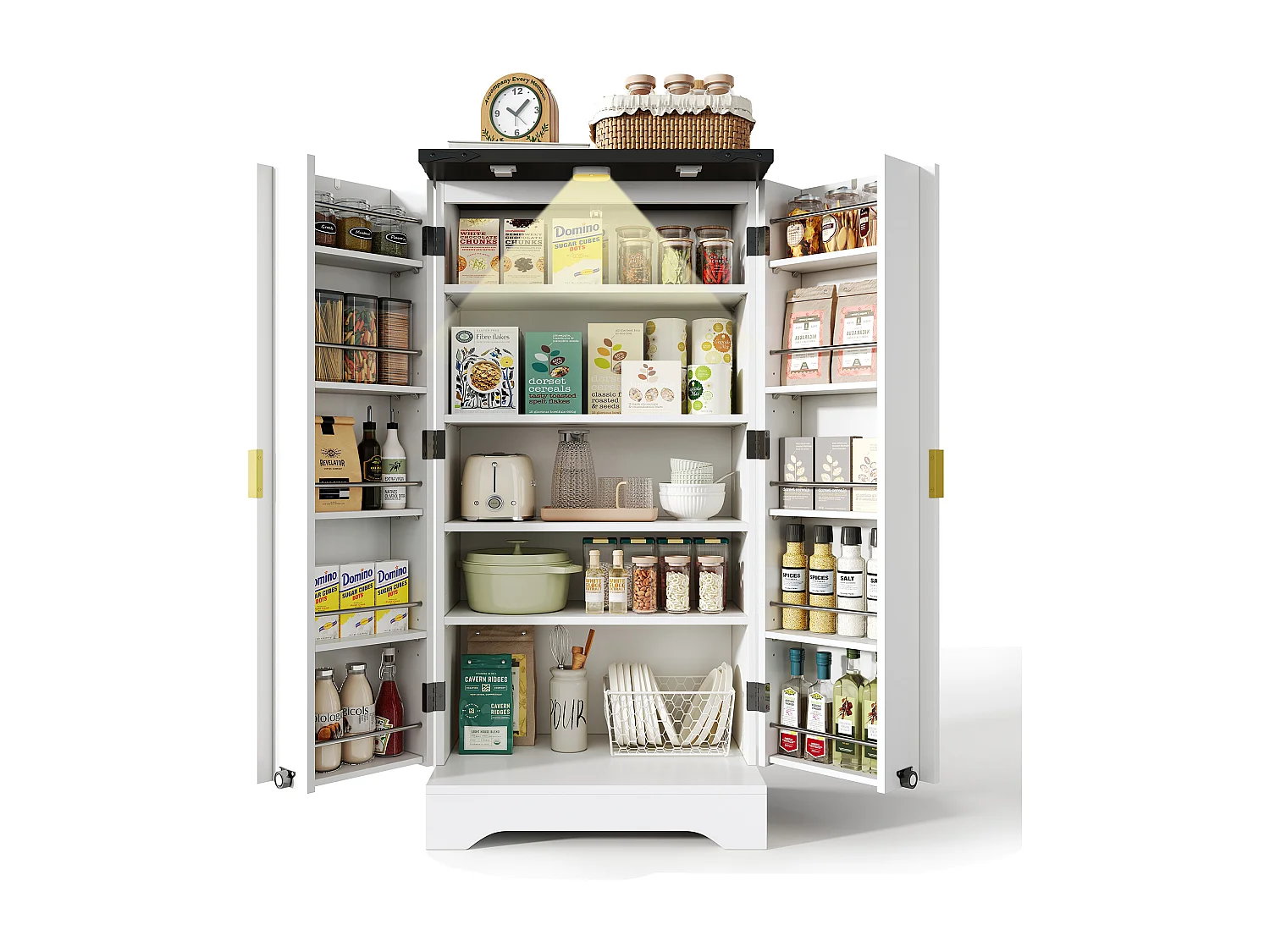 Buffet de cuisine avec 2 portes et détection par LED - Porte rayures -Blanc