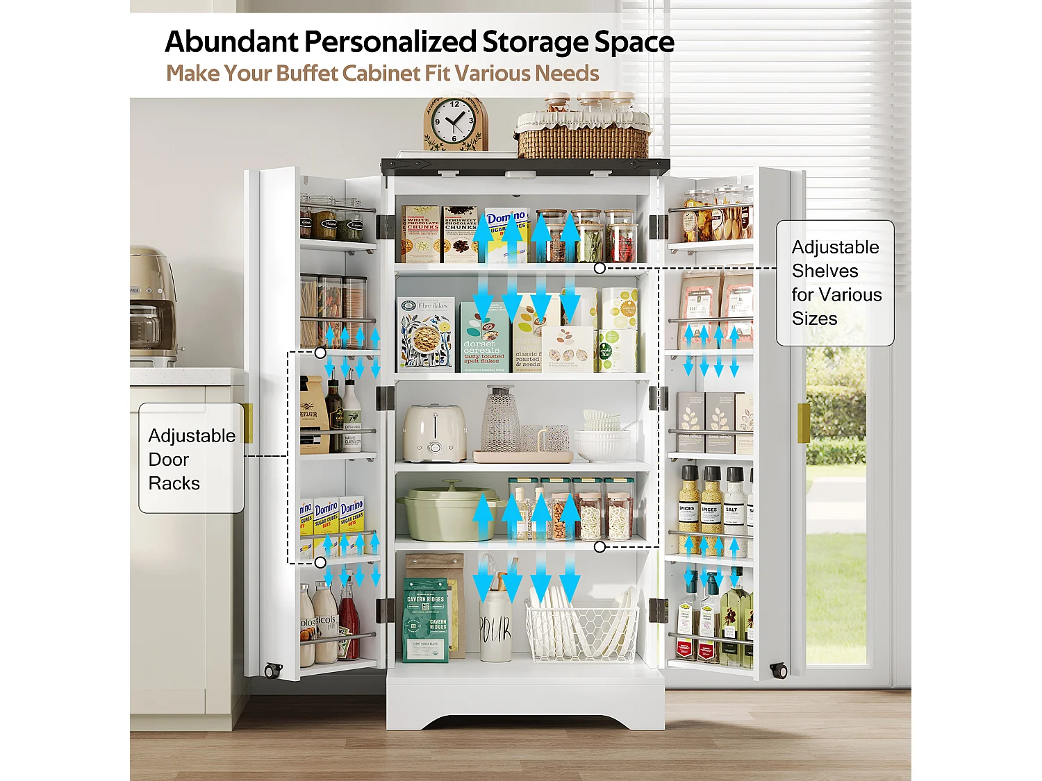 Buffet de cuisine avec 2 portes et détection par LED - Porte rayures -Blanc