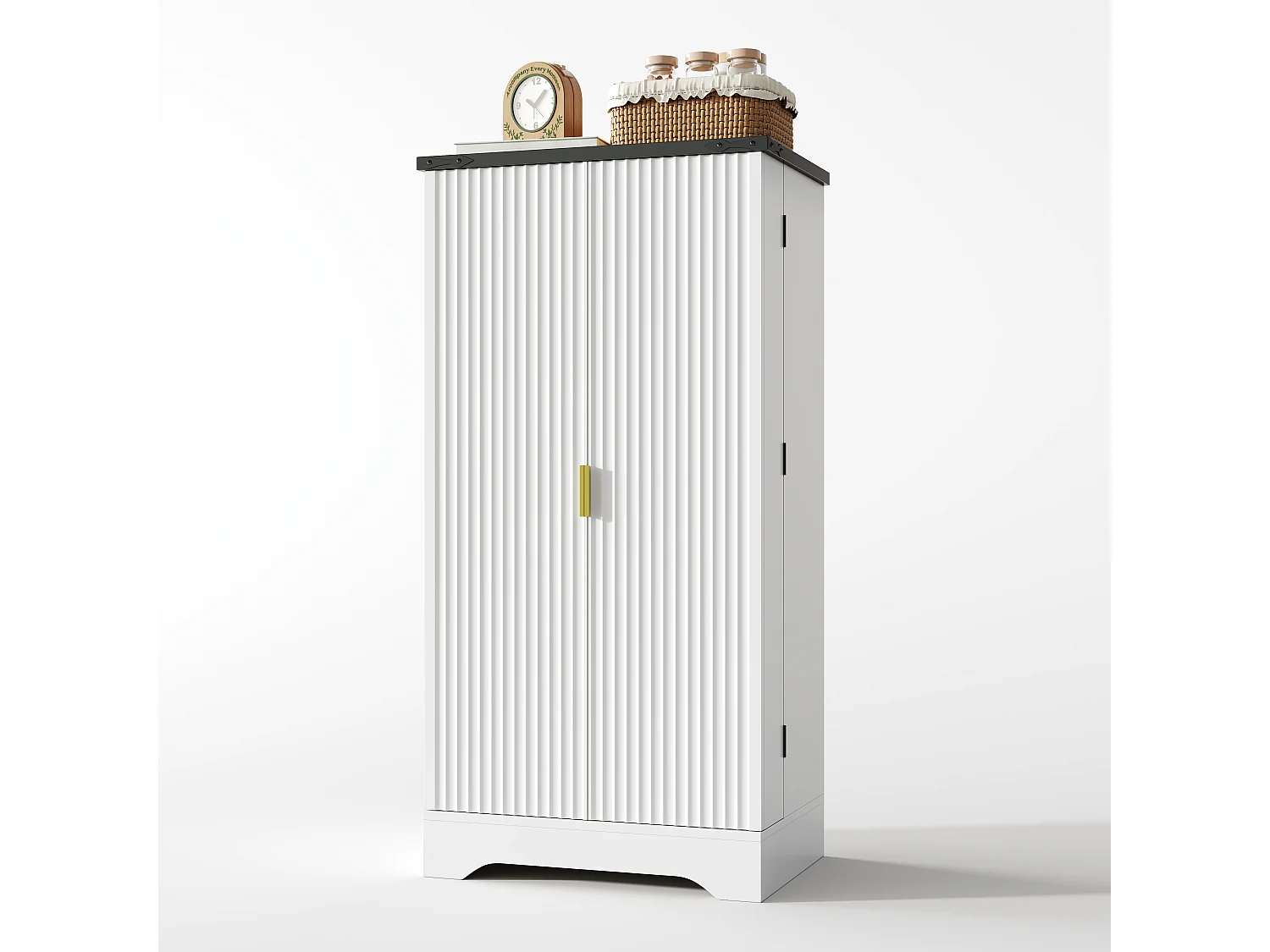 Buffet de cuisine avec 2 portes et détection par LED - Porte rayures -Blanc