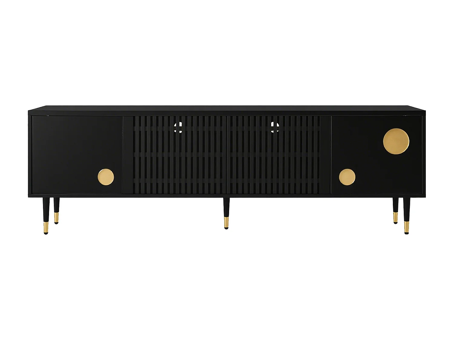 Mueble de TV con 4 puertas, puerta de rejilla, negro.