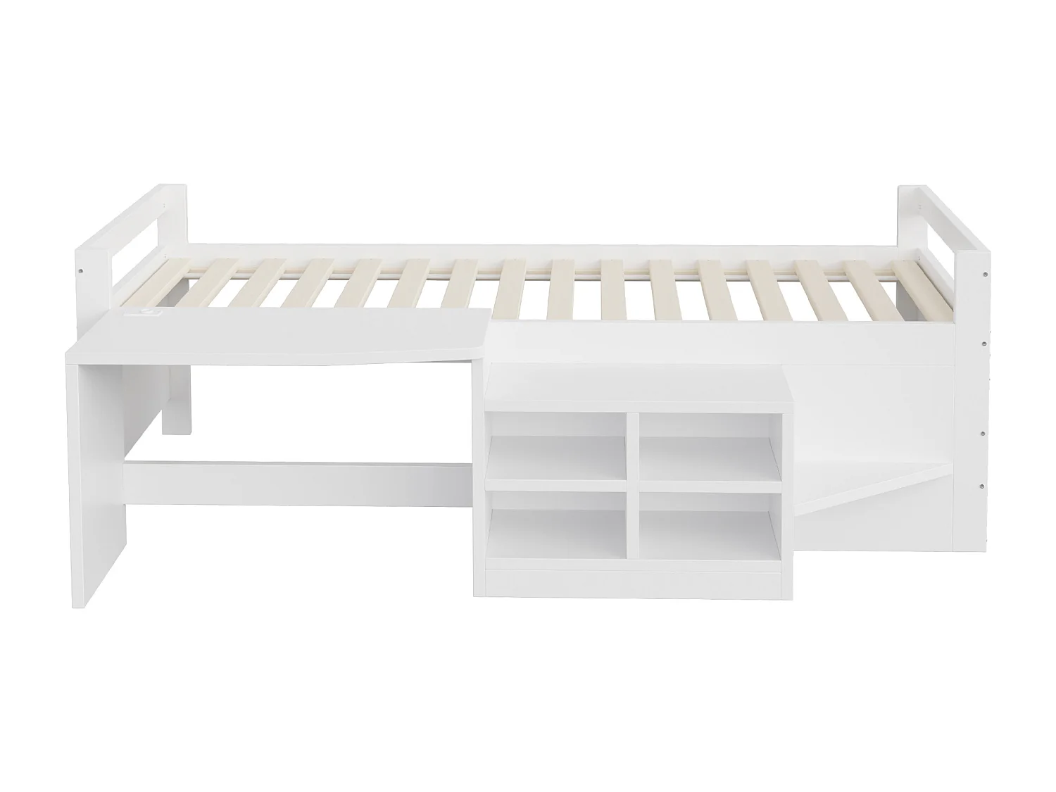 Barnsäng 90x200 cm med skrivbord, eluttag och förvaringsfack - Vitt trä