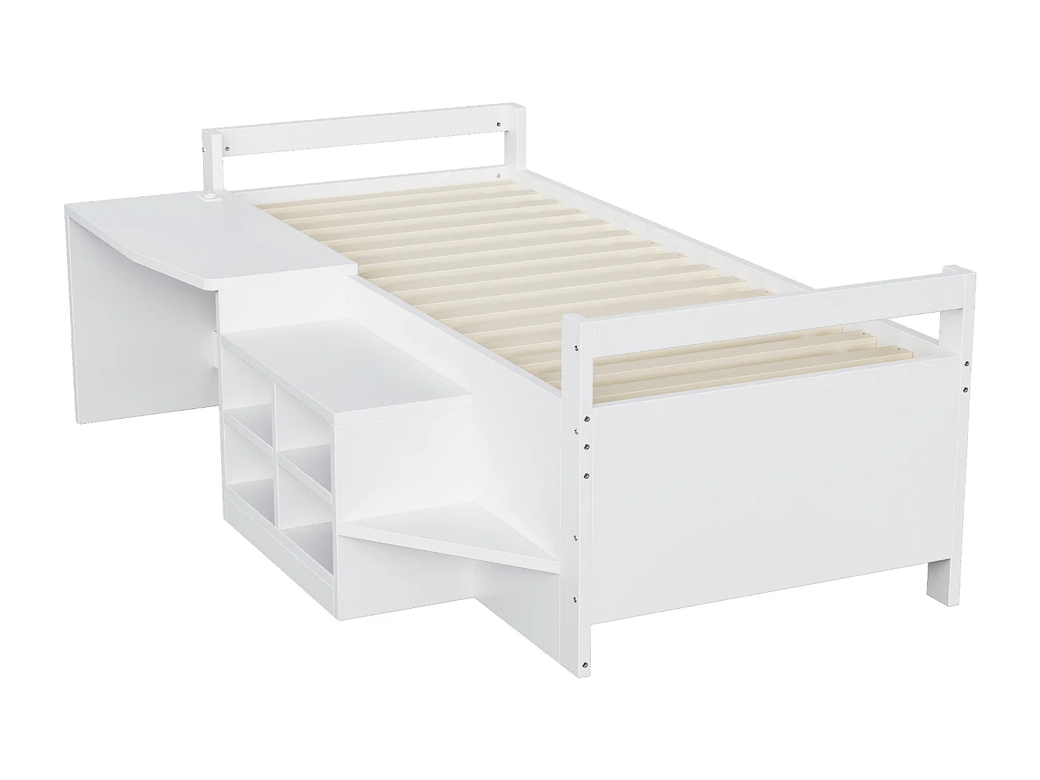 Barnsäng 90x200 cm med skrivbord, eluttag och förvaringsfack - Vitt trä