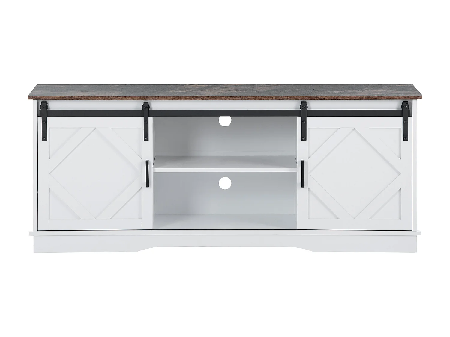 Mueble de TV con 2 puertas correderas - acabado en chapa de madera oscura - Blanco