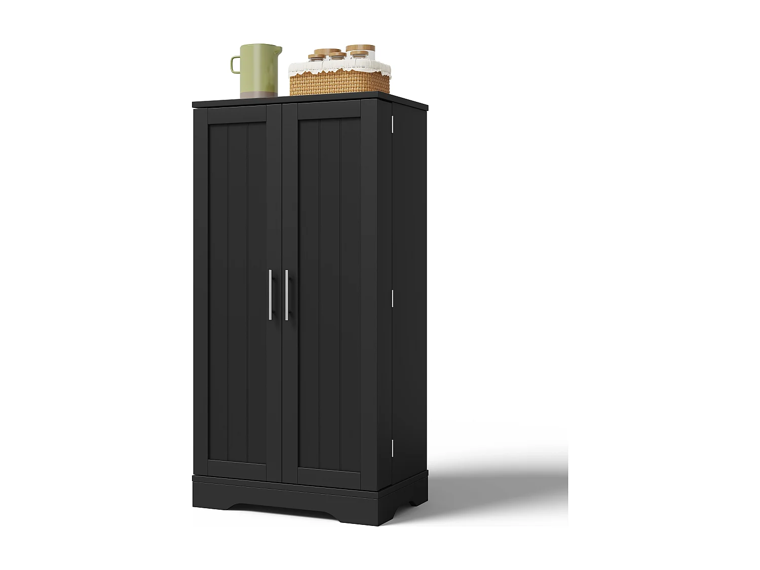 Aparador de cocina con 2 puertas y sensor LED - estantes ajustables - Negro