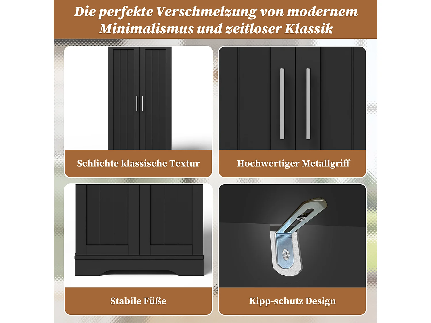 Aparador de cocina con 2 puertas y sensor LED - estantes ajustables - Negro