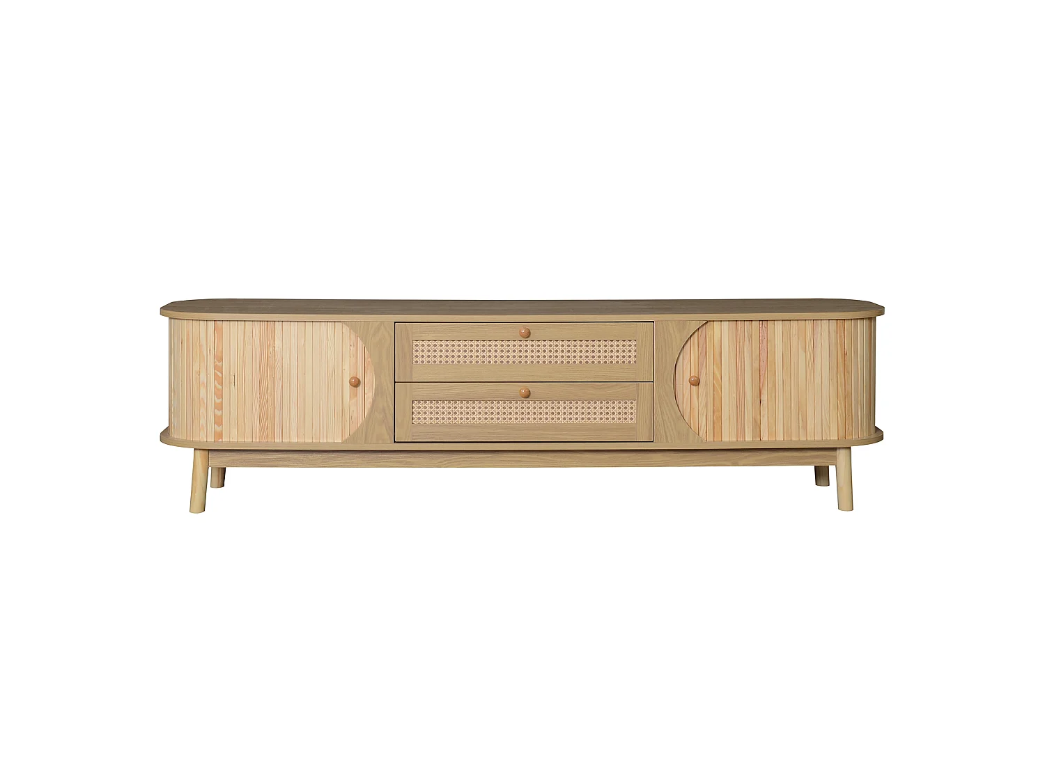 TV-meubel met 2 lades en 2 schuifdeuren, MDF, natuurlijke kleur