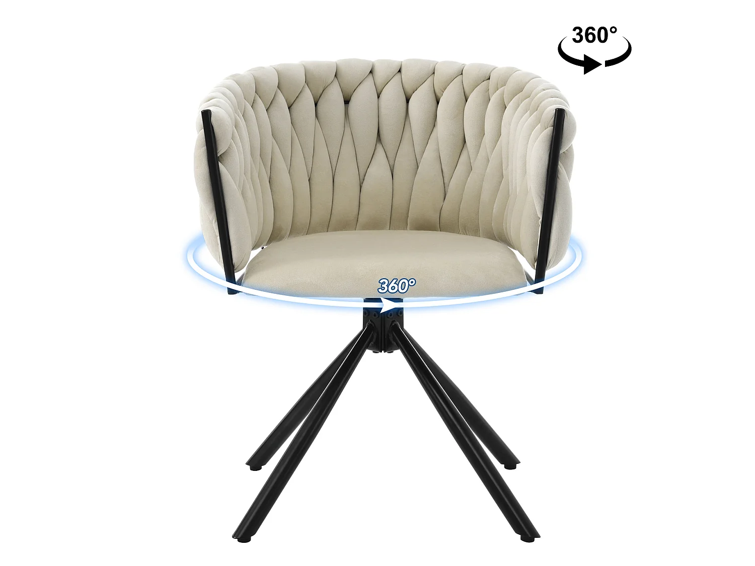 Chaise pivotant avec pieds en métal noir - Tissu velours - Beige
