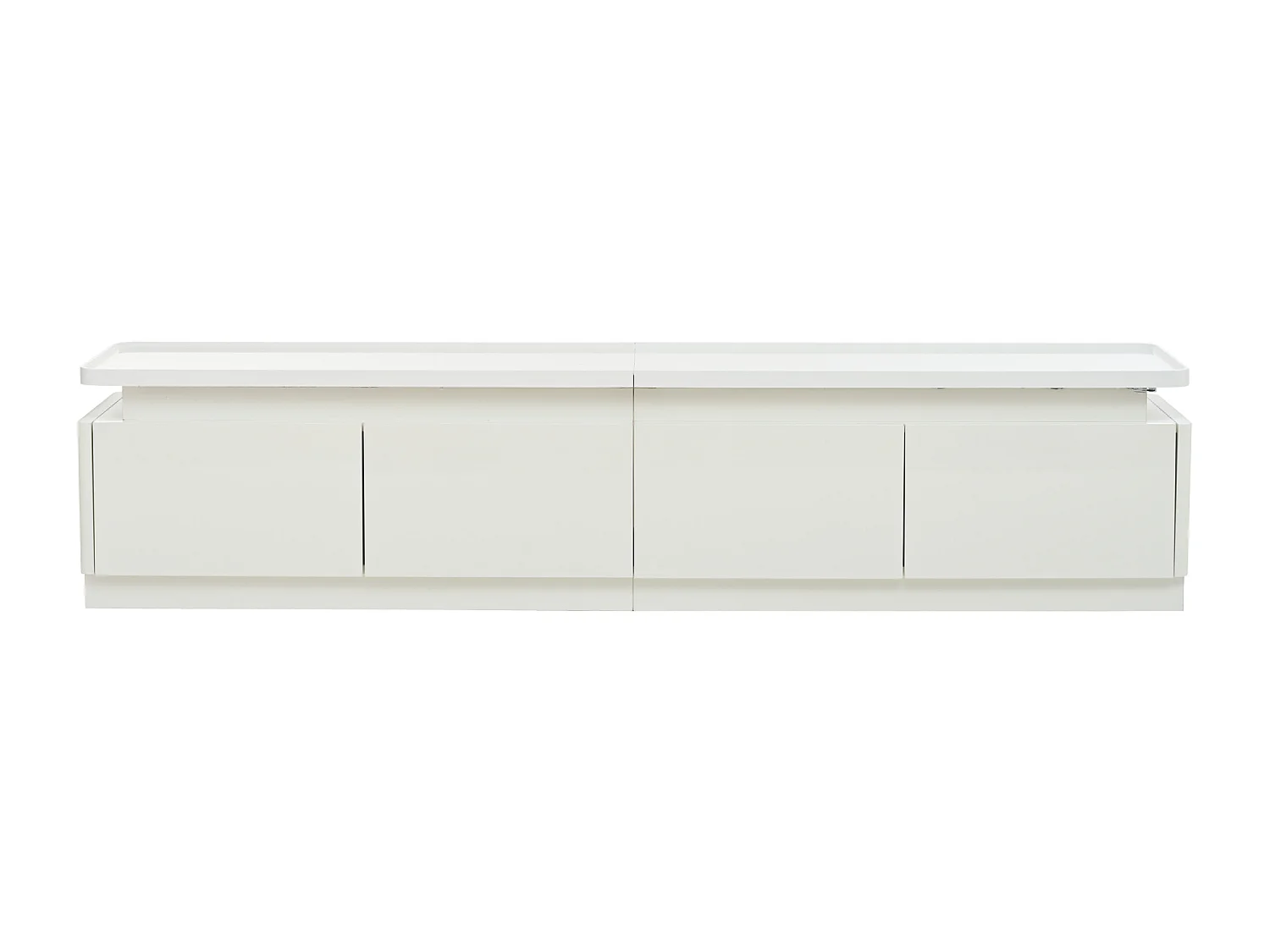 Meuble TV avec 4 tiroirs, éclairage LED, finition laquée brillante, blanc