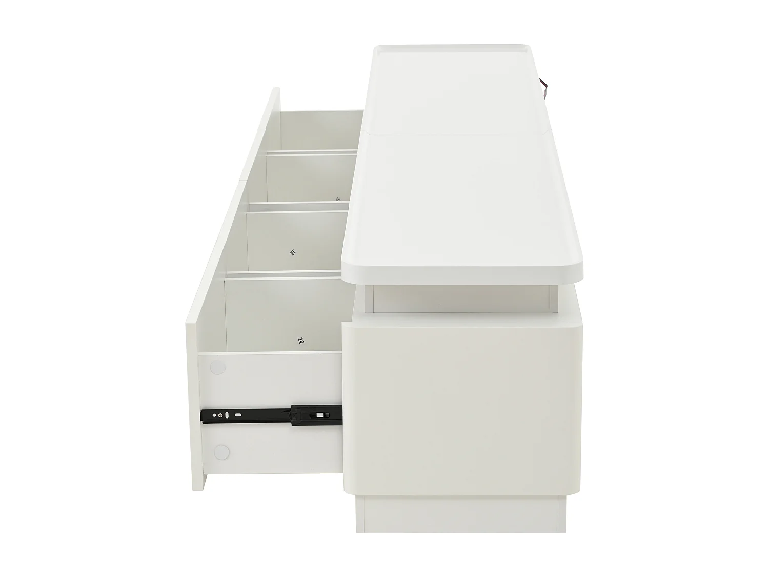Meuble TV avec 4 tiroirs, éclairage LED, finition laquée brillante, blanc