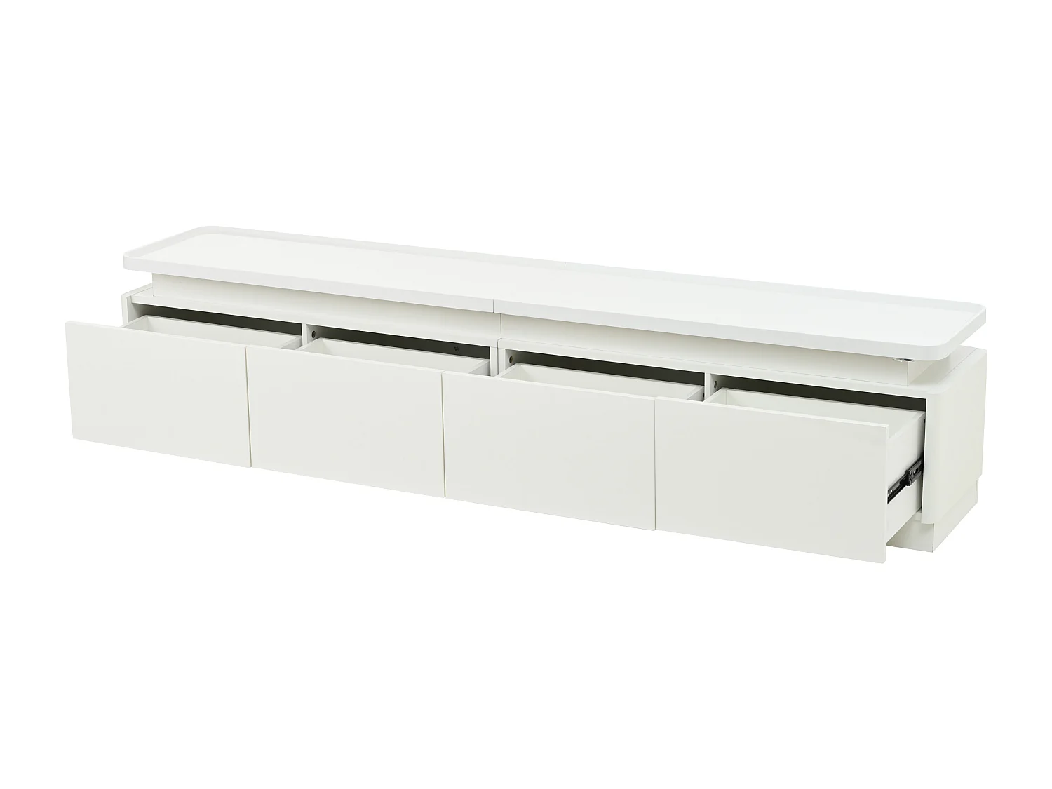 Meuble TV avec 4 tiroirs, éclairage LED, finition laquée brillante, blanc