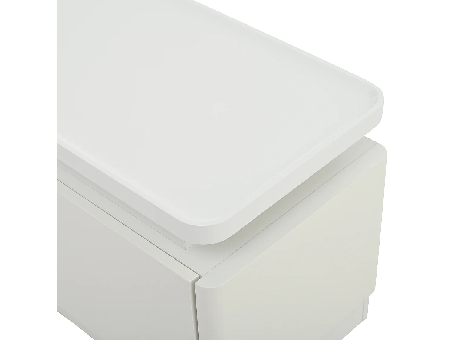 Meuble TV avec 4 tiroirs, éclairage LED, finition laquée brillante, blanc
