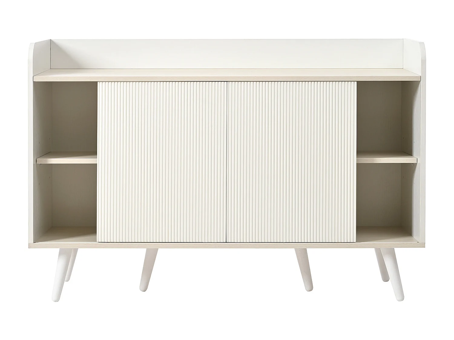 Buffet blanc avec 3 tiroirs et 2 portes coulissantes - Portes rayées - MDF
