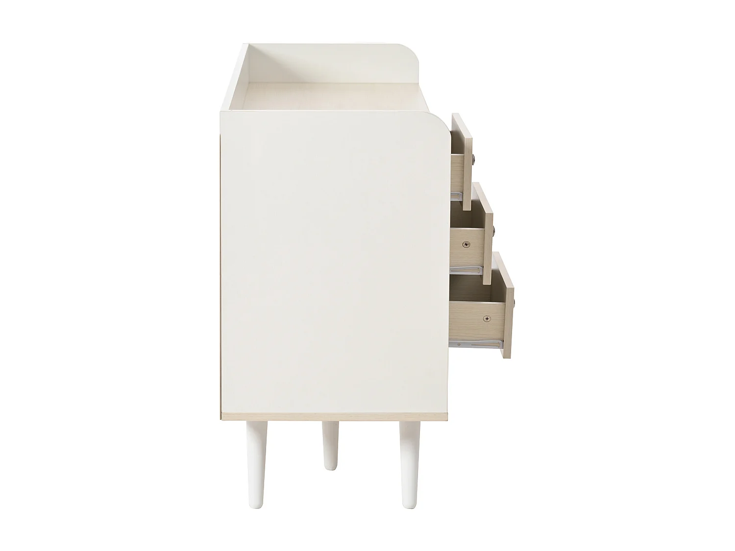 Buffet blanc avec 3 tiroirs et 2 portes coulissantes - Portes rayées - MDF