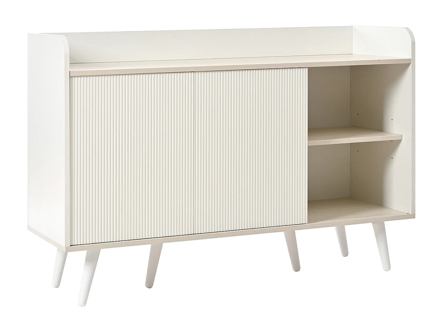 Buffet blanc avec 3 tiroirs et 2 portes coulissantes - Portes rayées - MDF