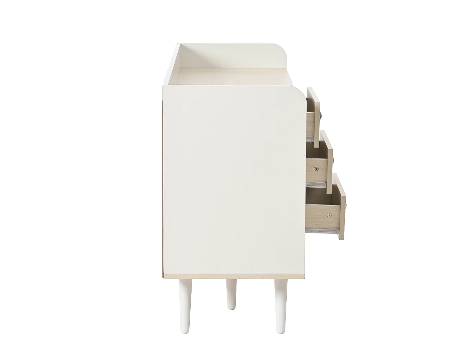 Buffet blanc avec 3 tiroirs et 2 portes coulissantes - Portes rayées - MDF