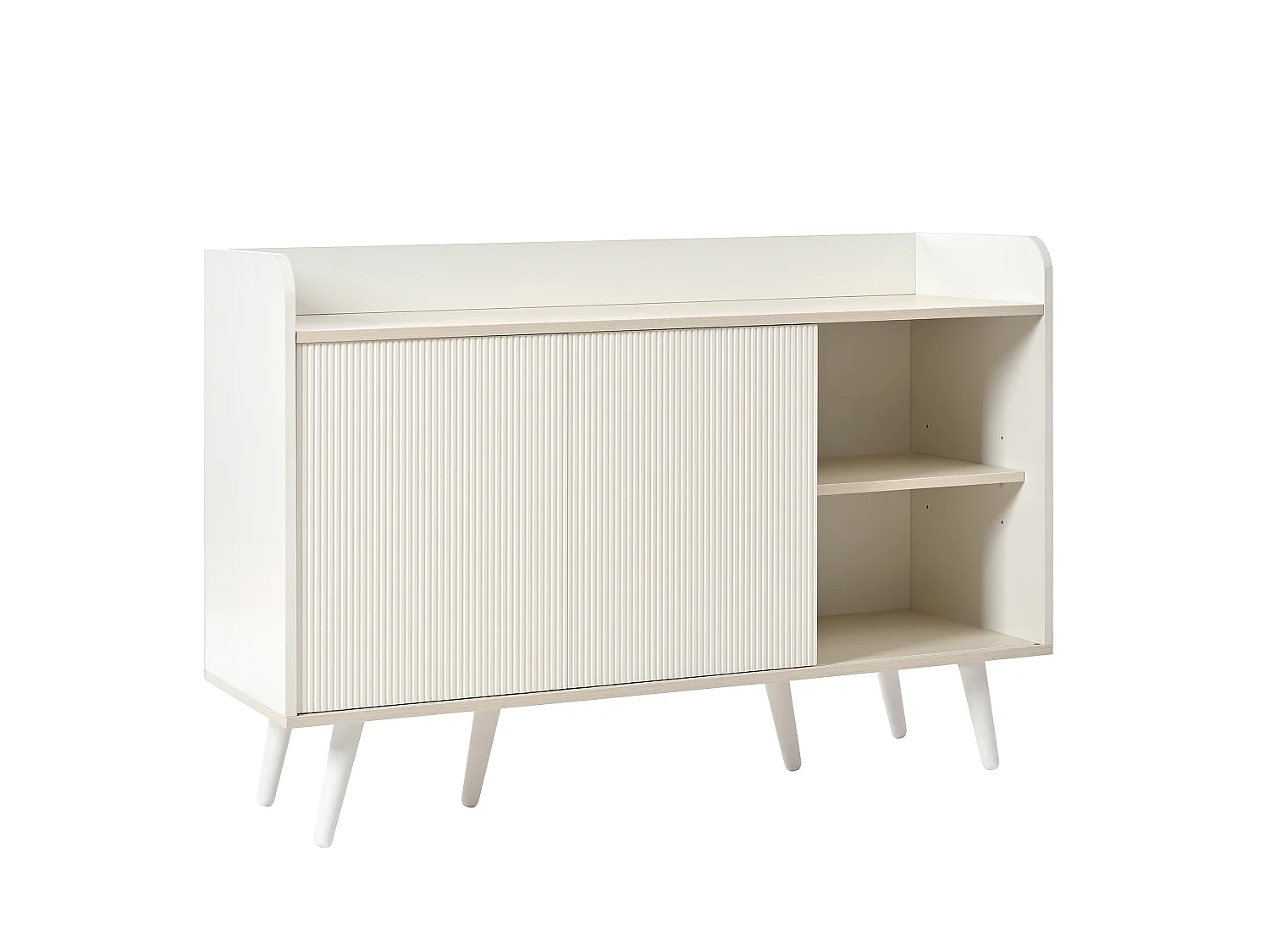 Buffet blanc avec 3 tiroirs et 2 portes coulissantes - Portes rayées - MDF