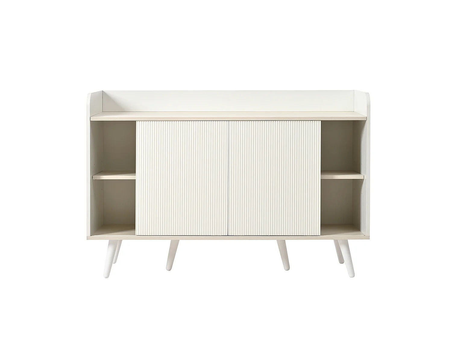 Buffet blanc avec 3 tiroirs et 2 portes coulissantes - Portes rayées - MDF