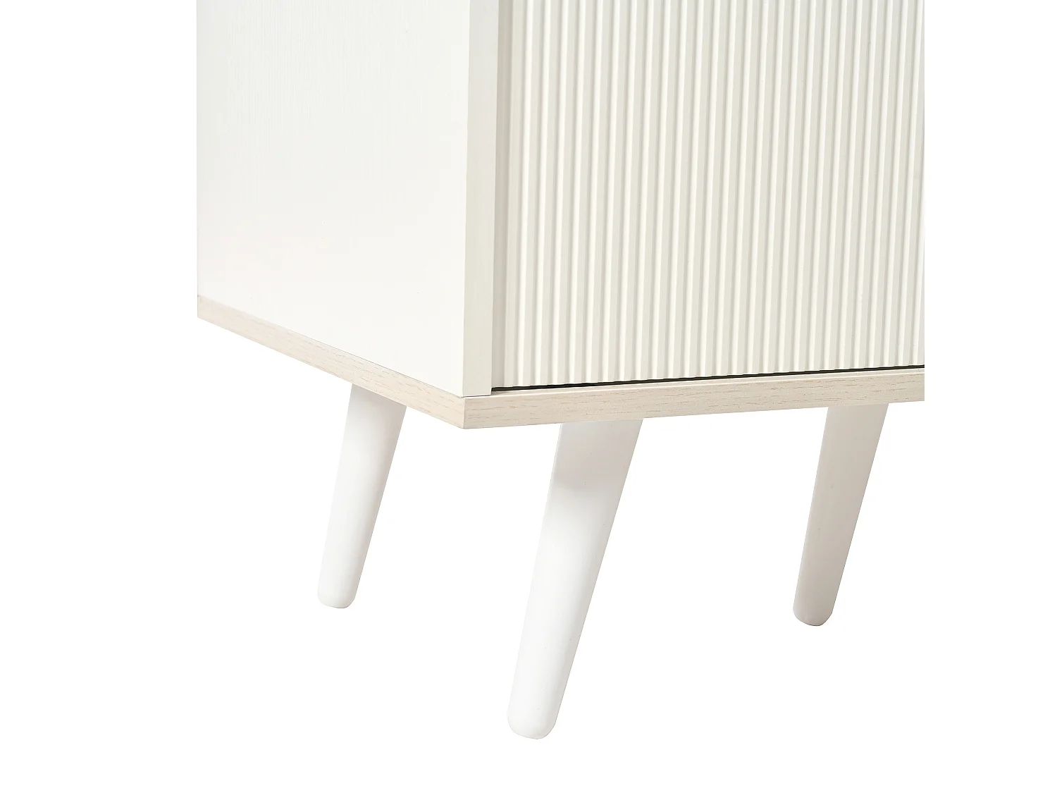 Buffet blanc avec 3 tiroirs et 2 portes coulissantes - Portes rayées - MDF