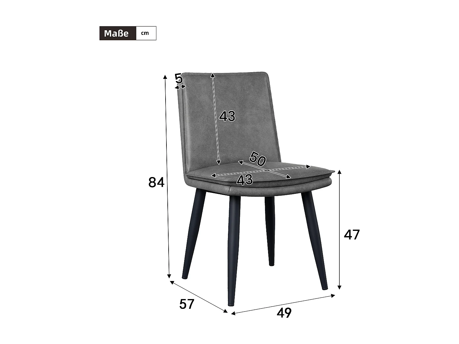 Lot de 6 chaises avec coussins d'assise à 2 couche - simili cuir PU et métal - Gris