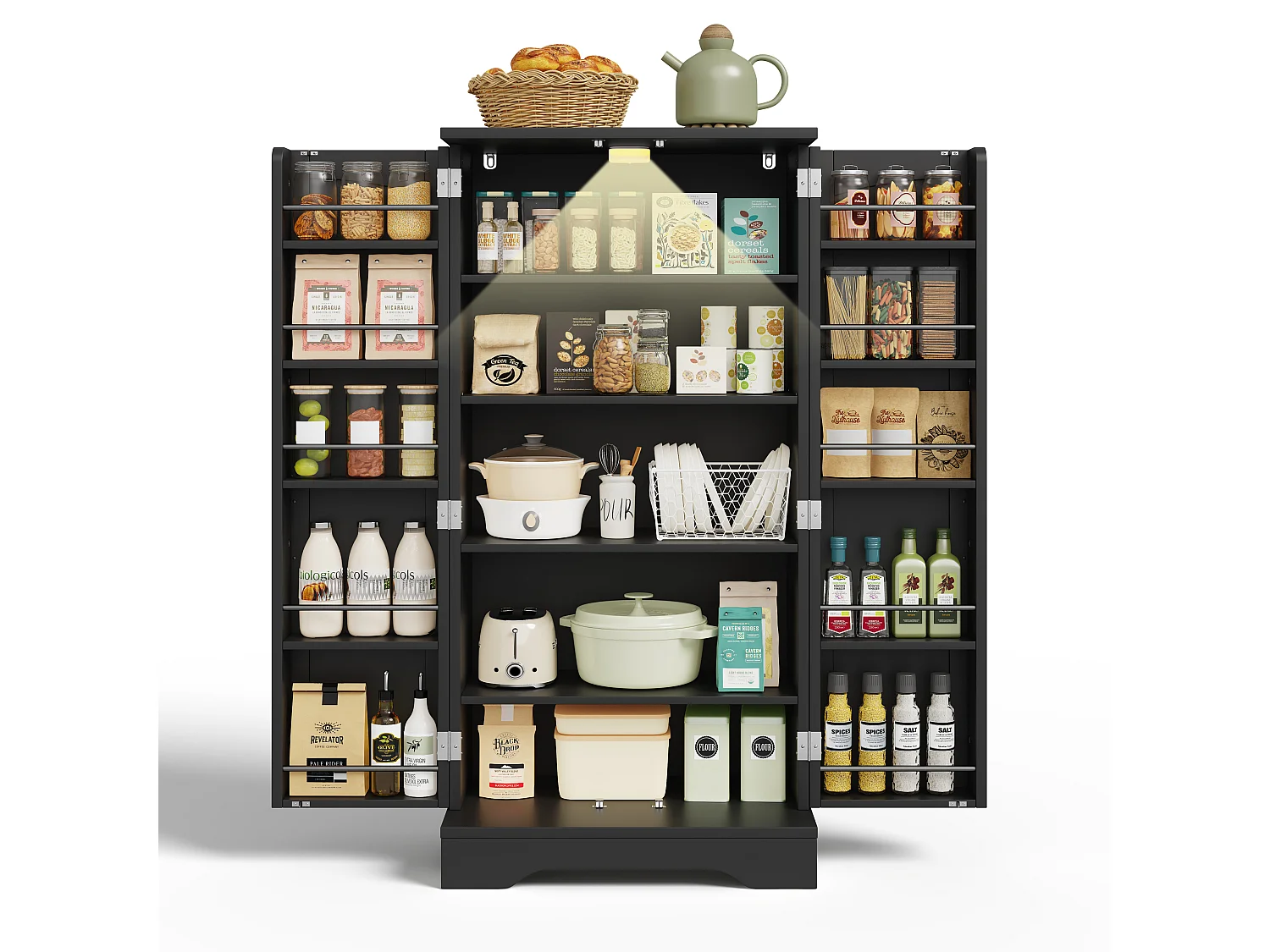 Aparador de cocina de 2 puertas con sensor LED - Negro 60 x 40 x 120,5 cm