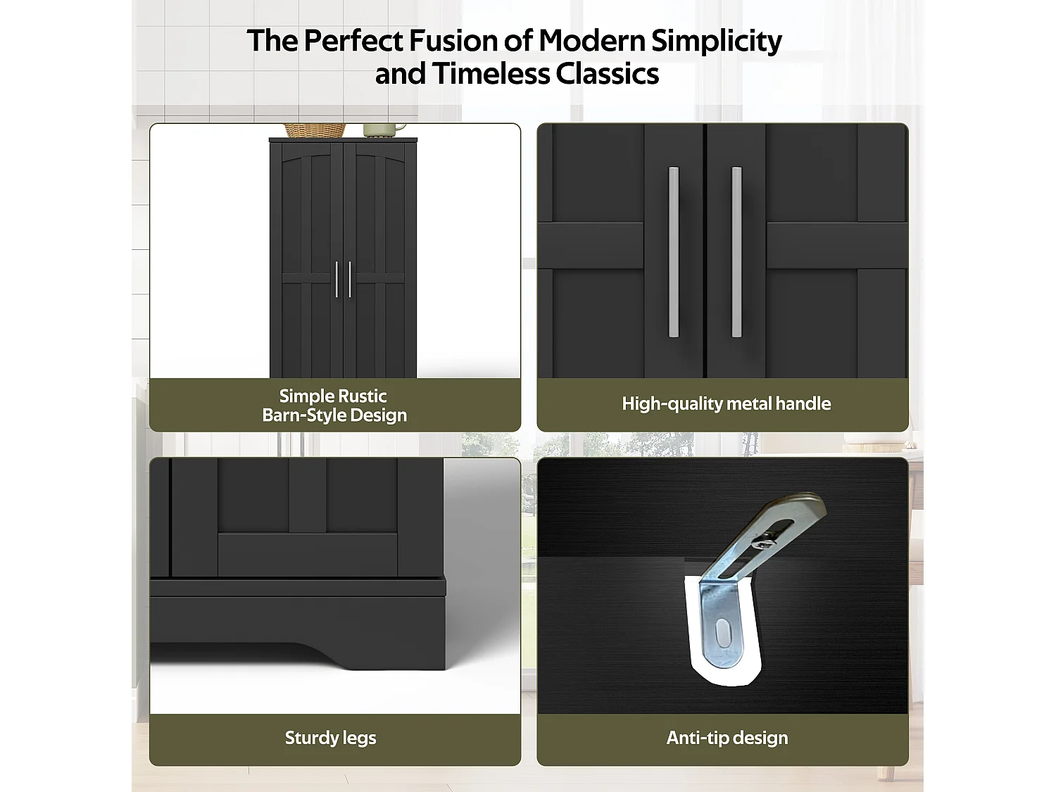 Buffet de cuisine avec 2 portes et détection par LED - Noir 60 x 40 x 120.5 cm