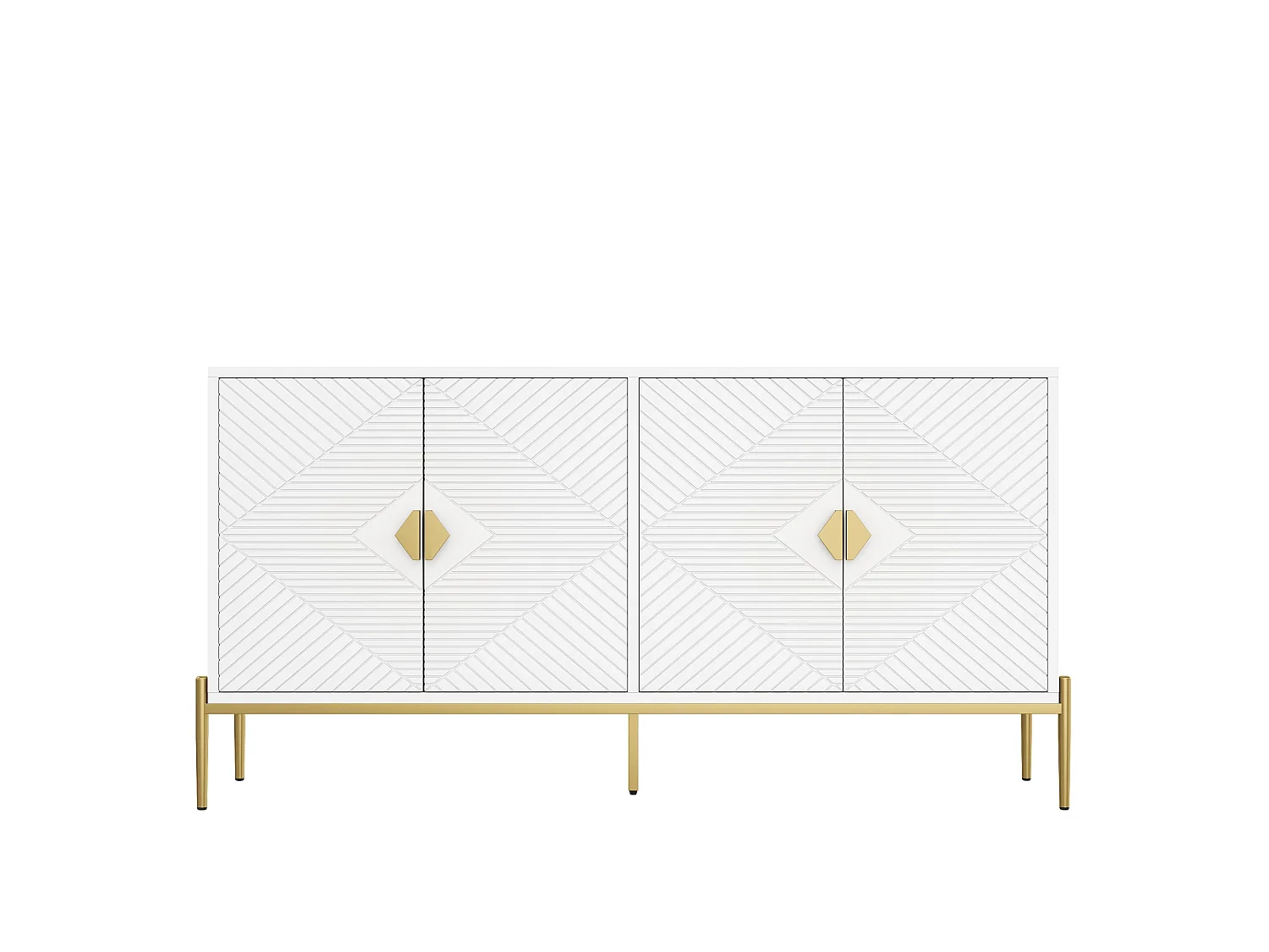 Buffet avec 4 portes, motifs géométriques - Blanc et doré