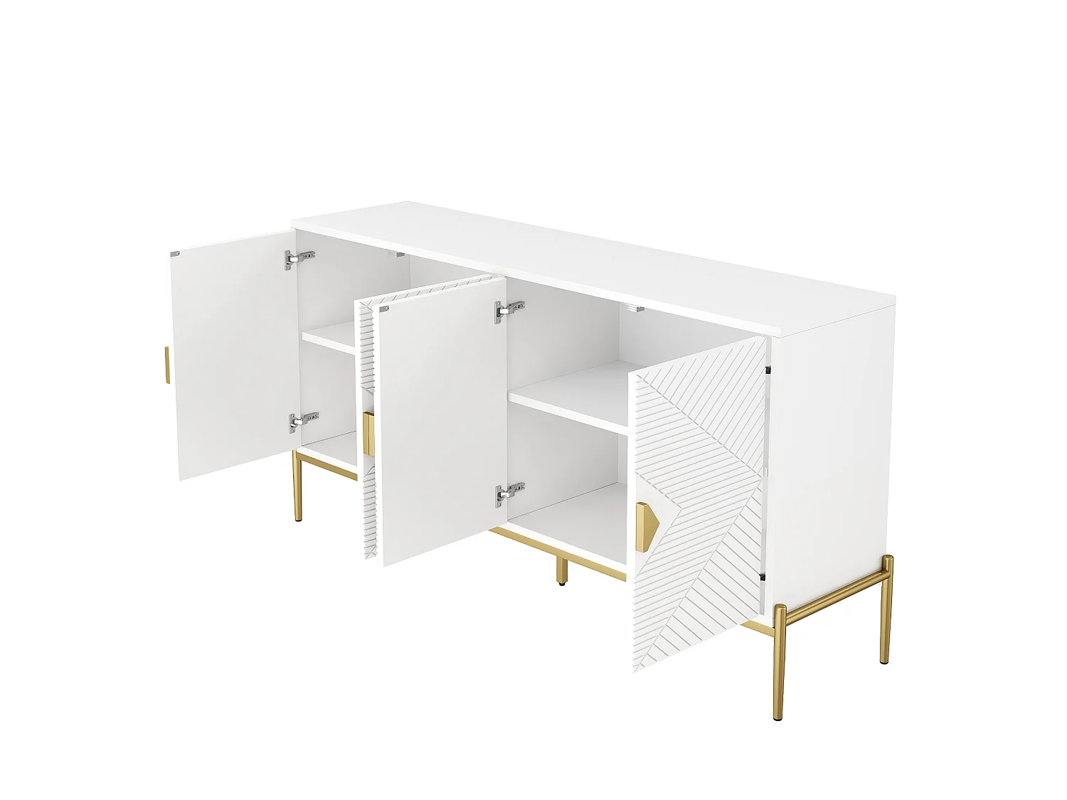 Buffet avec 4 portes, motifs géométriques - Blanc et doré