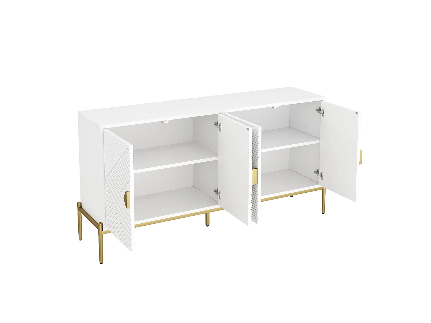 Buffet avec 4 portes, motifs géométriques - Blanc et doré