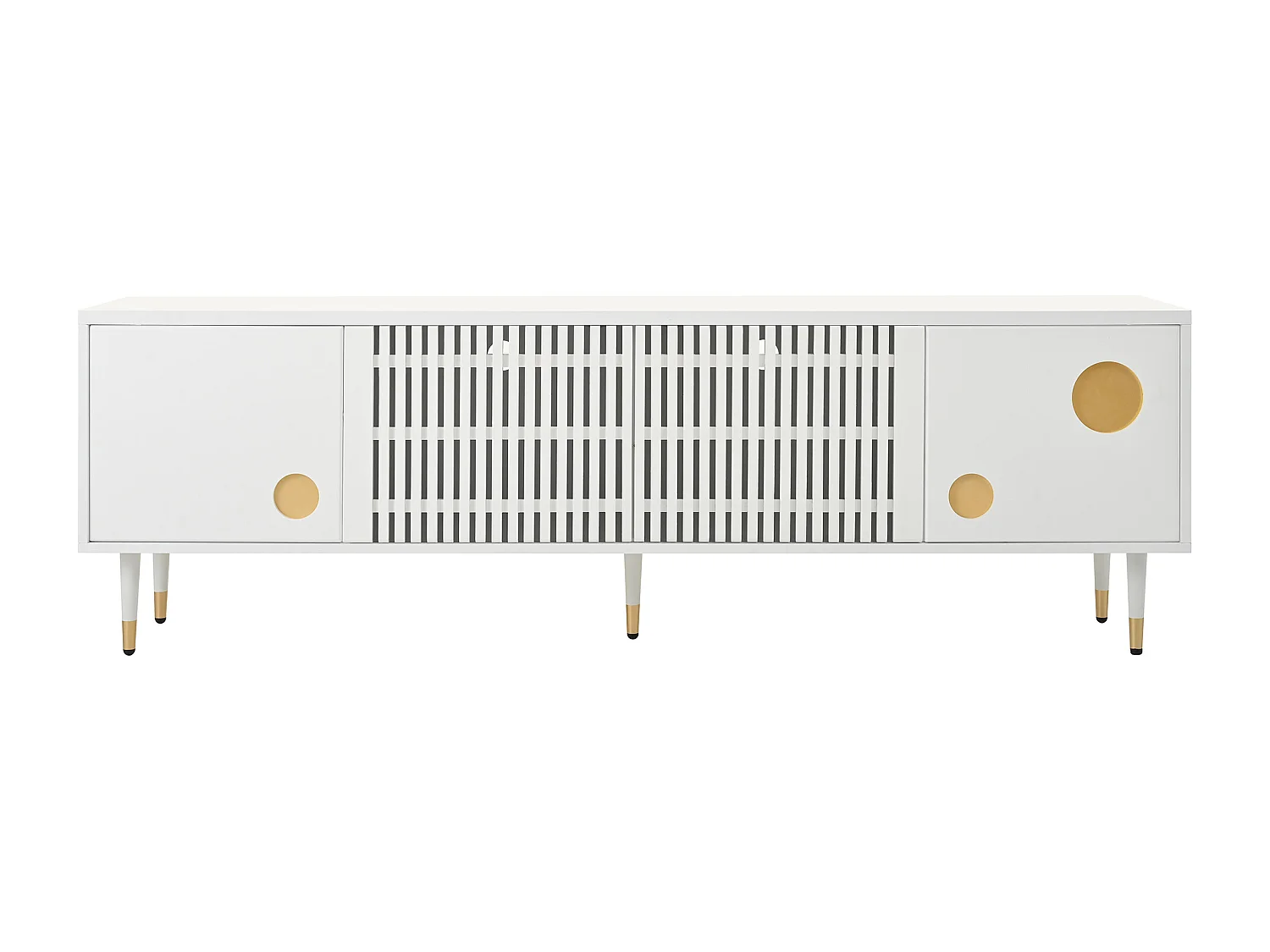 Mueble de TV con 4 puertas, puerta de rejilla, blanco