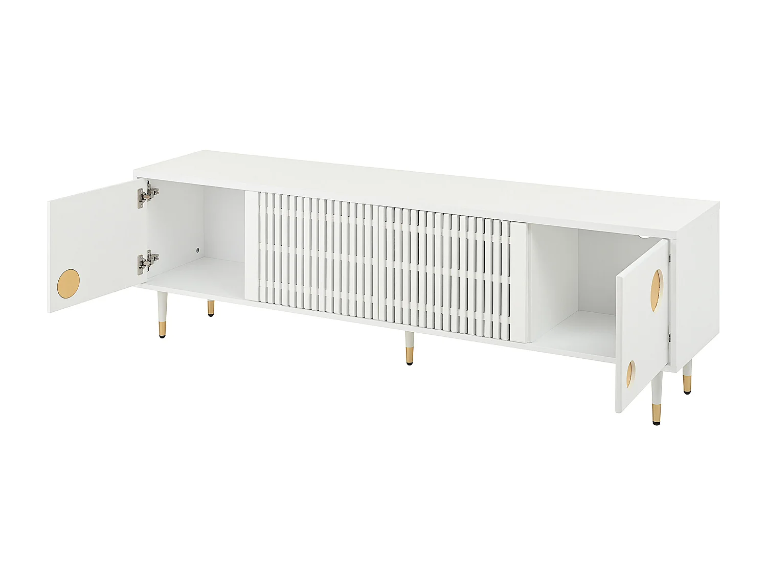 Mueble de TV con 4 puertas, puerta de rejilla, blanco