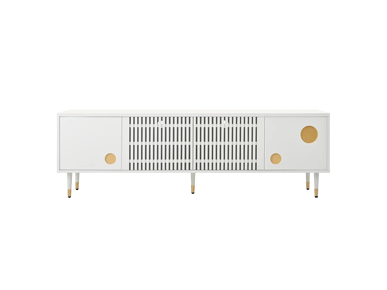 Mueble de TV con 4 puertas, puerta de rejilla, blanco