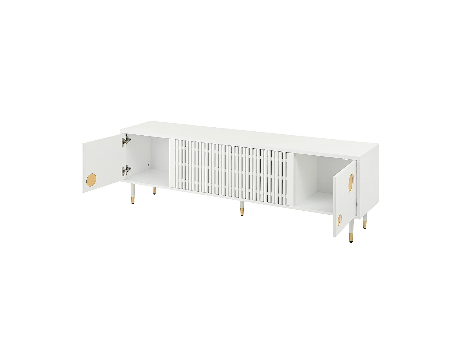 Mueble de TV con 4 puertas, puerta de rejilla, blanco