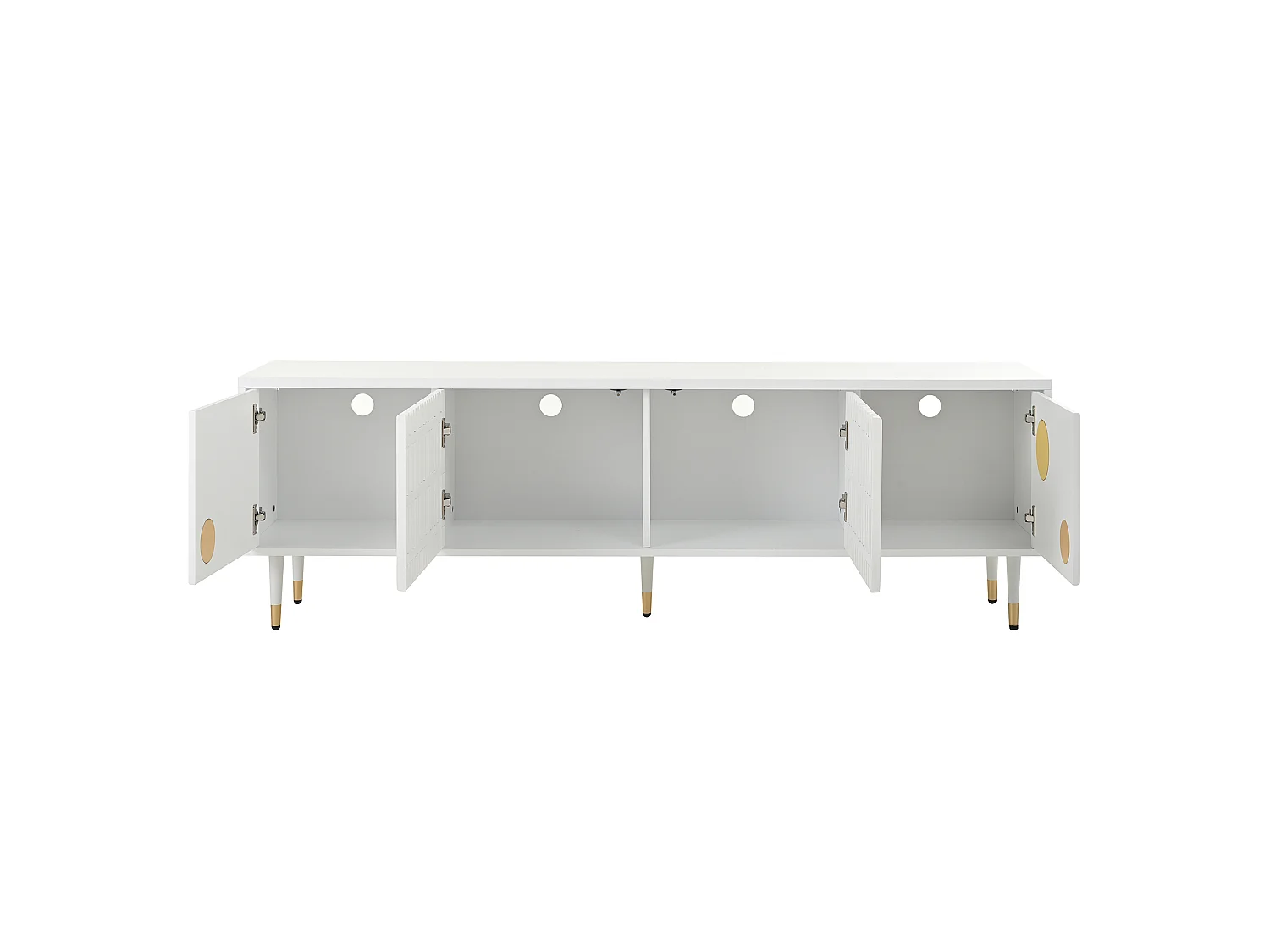 Mueble de TV con 4 puertas, puerta de rejilla, blanco