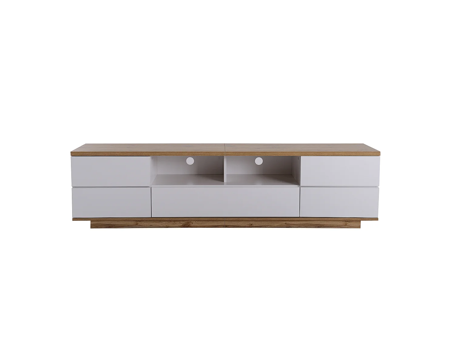 Meuble TV avec 5 portes , finition grain de bois, blanc et naturel