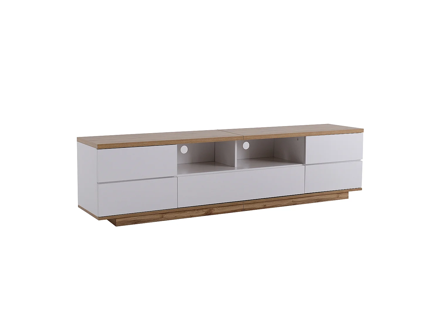 Meuble TV avec 5 portes , finition grain de bois, blanc et naturel