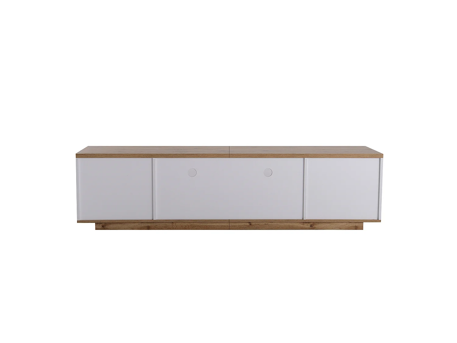 Meuble TV avec 5 portes , finition grain de bois, blanc et naturel