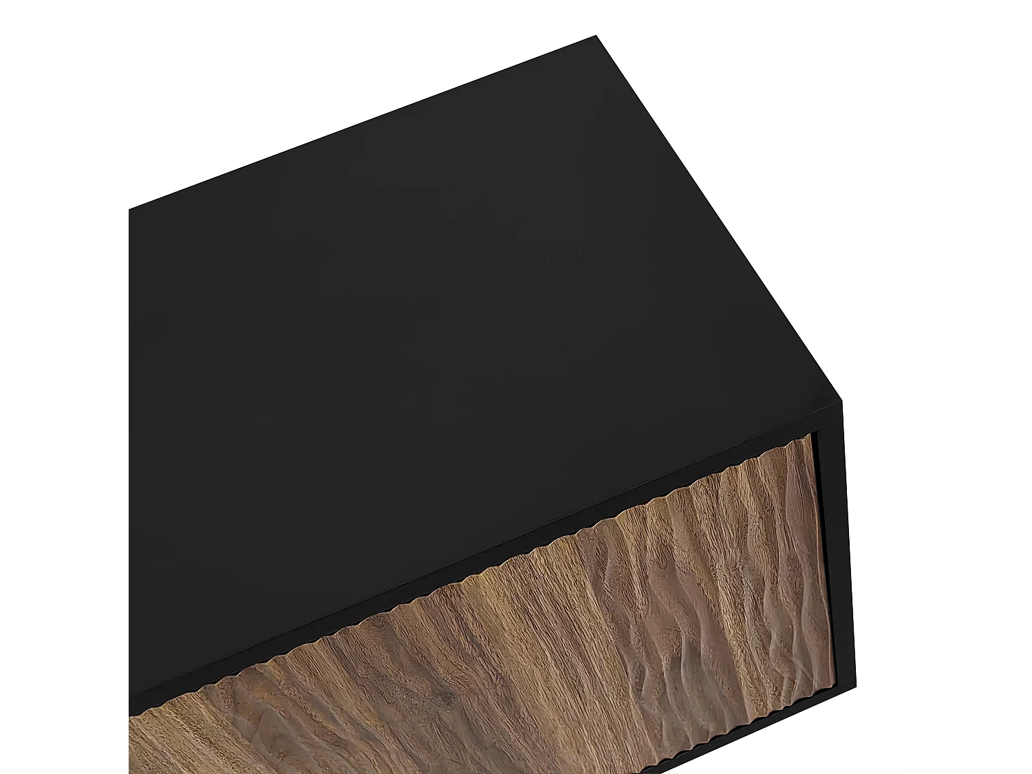 Mueble de TV con 2 puertas y 3 cajones, diseño ondulado, negro y natural