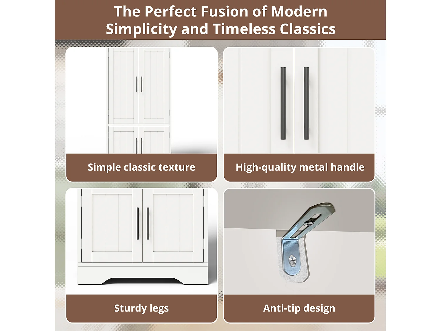 Aparador de cocina con 4 puertas y sensor LED - estantes ajustables - madera MDF - Blanco