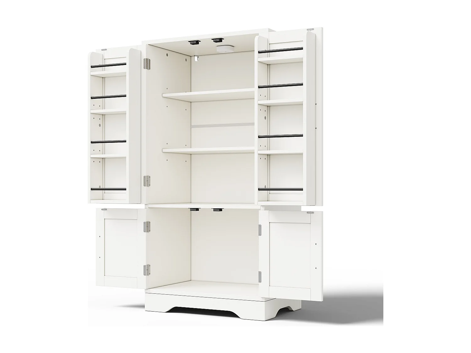 Buffet de cuisine avec 4 portes et détection par LED - étagères réglables -Bois MDF - Blanc