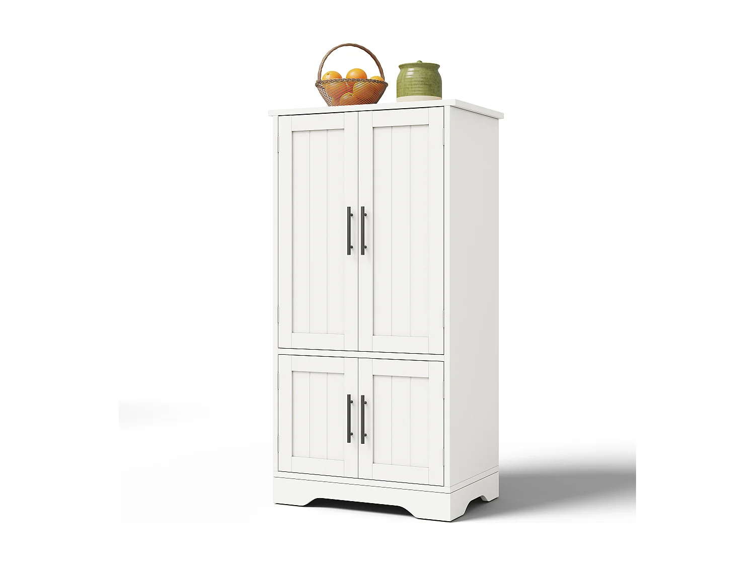 Buffet de cuisine avec 4 portes et détection par LED - étagères réglables -Bois MDF - Blanc