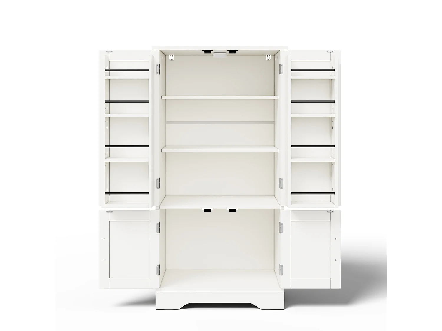 Buffet de cuisine avec 4 portes et détection par LED - étagères réglables -Bois MDF - Blanc