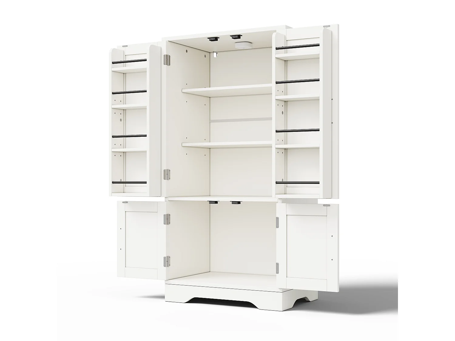 Buffet de cuisine avec 4 portes et détection par LED - étagères réglables -Bois MDF - Blanc